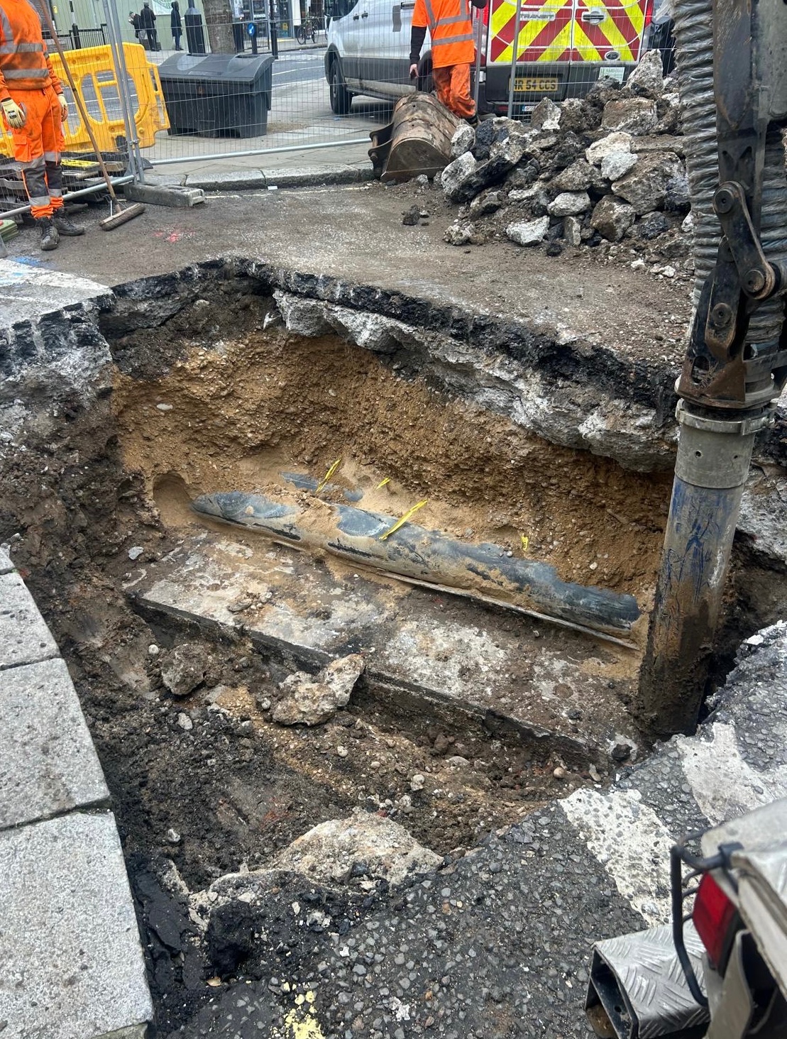 Exposed underground utilities after suction excavation
